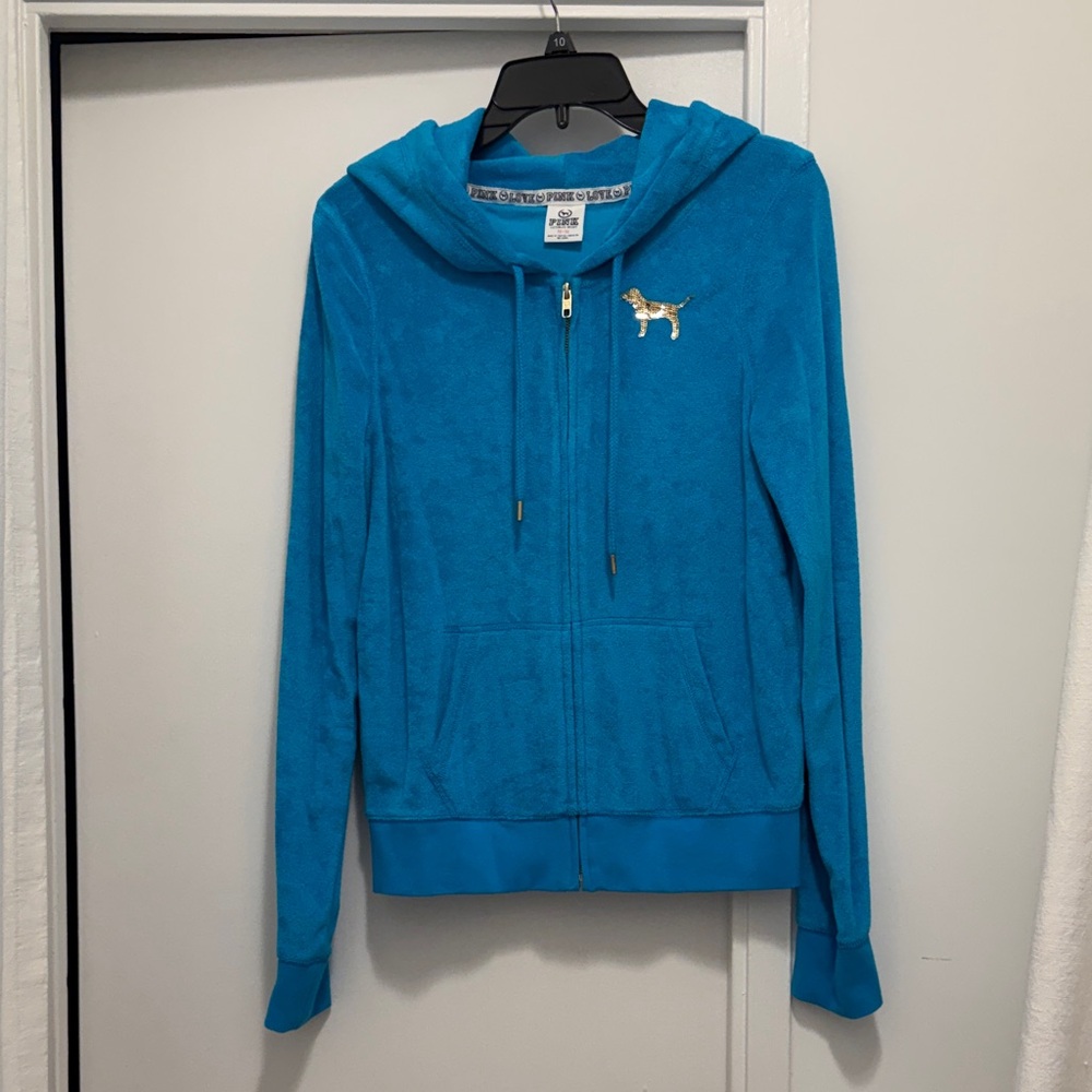 PINK Victoria's Secret Turquoise Hoodie with Gold Accents